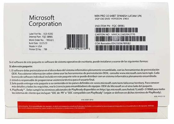 Pobieranie cyfrowe Microsoft Windows 10 Professional 64-bitowa wersja OEM DVD w języku angielskim